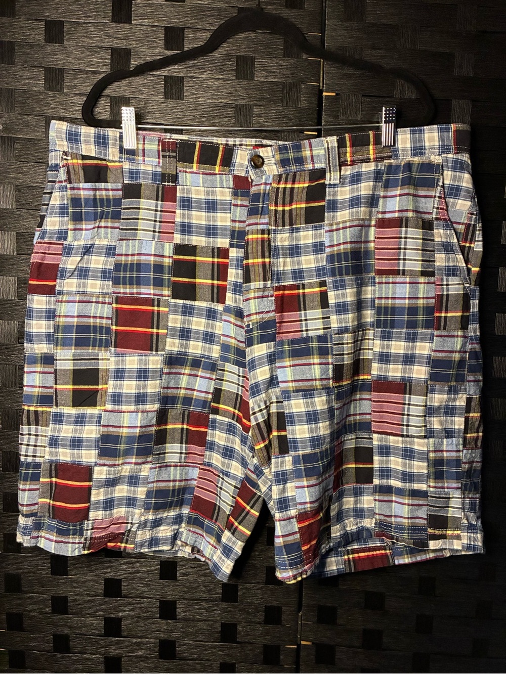 Izod Men's Patchwork Plaid Shorts - Blue, Red & Black
